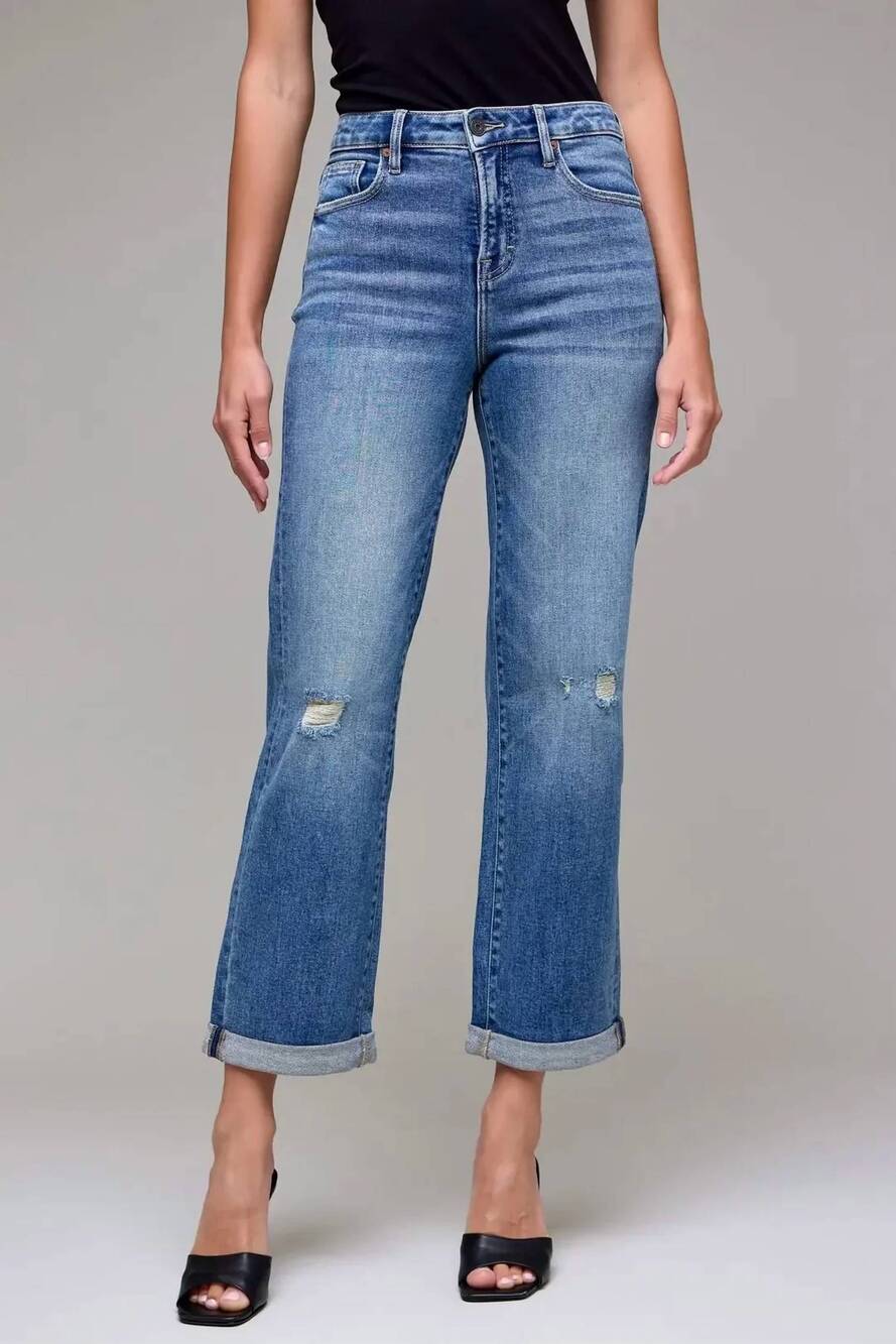 NEW HIDDEN double cuffed high rise jeans in dark wash